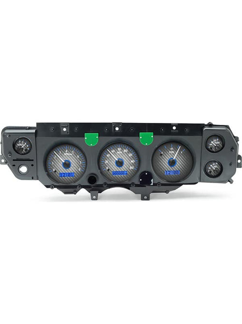 Dakota Digital VHX-70C-CVL-C-B Compatible with 1970-72 Chevy Chevelle SS, EL Camino and Monte Carlo and 1971 GMC Sprint SP Analog Dash Gauge System Carbon Fiber Style Blue Backlighting