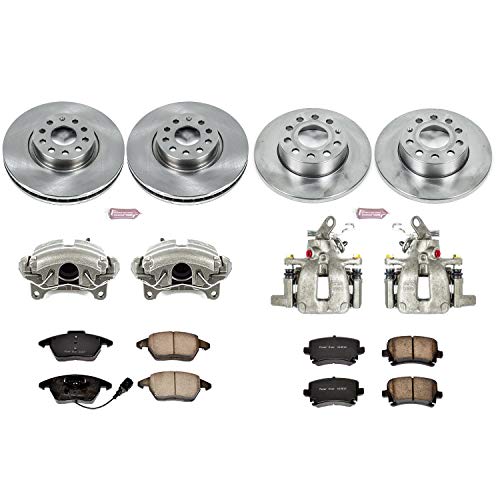 Power Stop KCOE5363 Auto specialty Front and Rear 1-Click OE Replacement Brake Kit with Caliper, 1 Pack For Audi A3 2008, Volkswagen Jetta 2006-2010 [Model Specific]