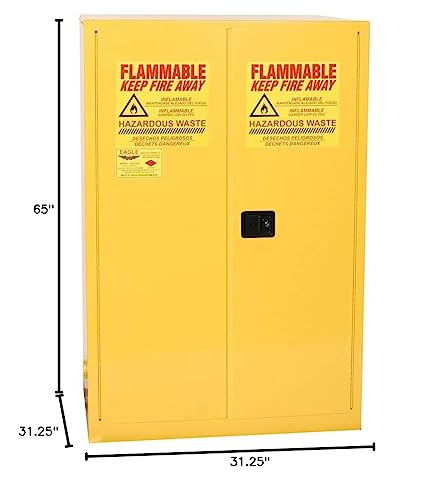 60 Gallon Eagle Haz-Mat Safety Cabinet, Two Drum Vertical, 1 Shelf, 2 Door, Self-Close, Made in The USA, Yellow, HAZ9010X