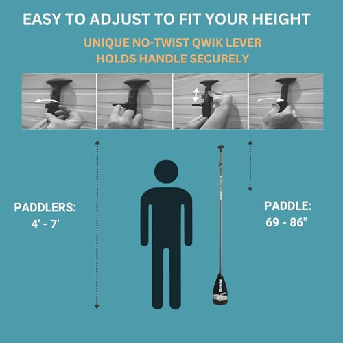 Rave Sports Adjustable SUP Paddle – Lightweight Oar for Stand Up Paddleboard, Floats and No Twist Handle Lock, Tempo Style