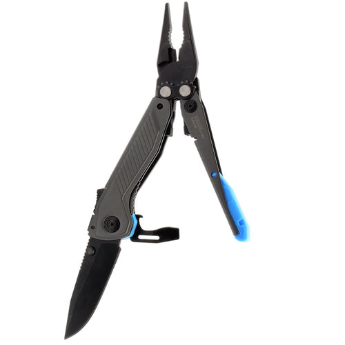 SOG Everyday Daily Solution EDC Compact Pocket Size Flash MT Multi-Tool, D2 Steel, 7 Tools, Stainless-Steel Housing, Urban Gray & Cyan
