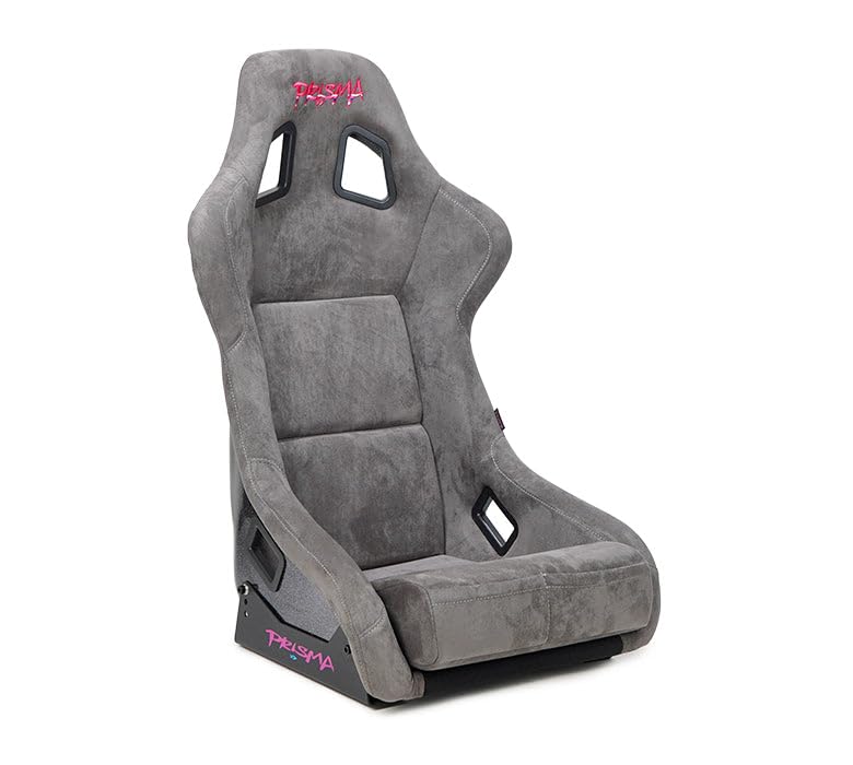 NRG Innovations Universal Fixed Back NRG-FRP-302GM-PRISMA Bucket Racing Seat for 5-Point Harnesses, Size L, Gun Alcantara Material, 24" W X 35" H X 18" D