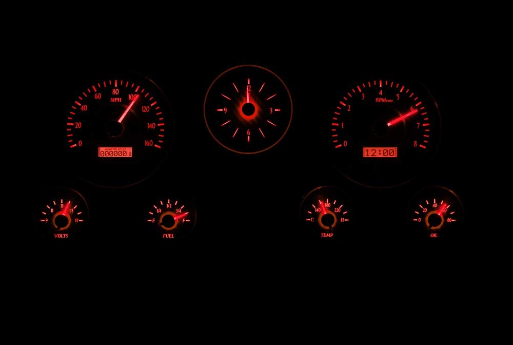 Dakota Digital VHX-67C-PA-C-R Analog Gauge System Compatible with 1967-72 Chevy Pickup Truck with Analog Clock Carbon Fiber Red Backlighting