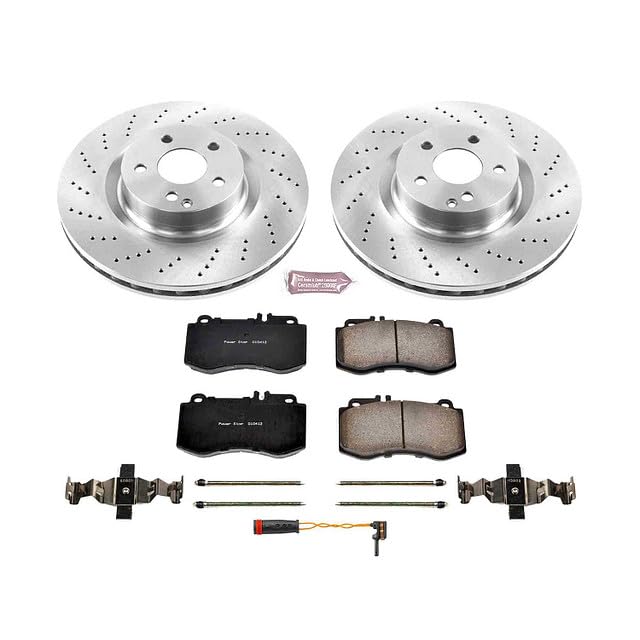Power Stop KOE6640 Front Replacement Brake Kit-OE Brake Rotors & Ceramic Brake Pads and 1 Front Sensor Wire For Mercedes-Benz E550 2010-2011 [Model Specific]
