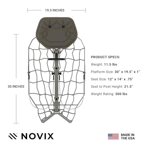 Echo NOVIX Lightweight Hang On Tree Stand - Cast Aluminum Platform Lock On Tree Stand, Adjustable Seat - Hunting Tree Stands & Accessories. USA Made, FDE (Flat Dark Earth)
