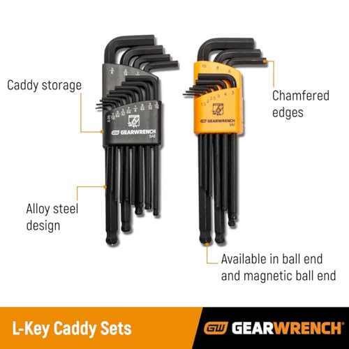 22 Piece GEARWRENCH SAE/Metric Magnetic Ball End Long Arm Hex Key Set - 83526