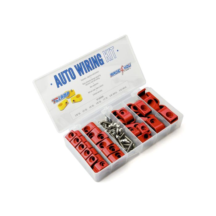 AUTO T-CLAMP Wiring KIT, 3/16" to 11/16" (#8AN) Clamps, RED