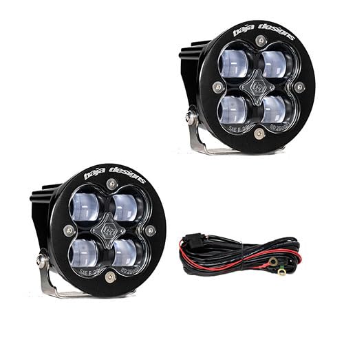 Baja Designs SAE Squadron-R LED Auxiliary Light Pod - Universal Fit with Wiring Harness, 2 LEDs (Clear)