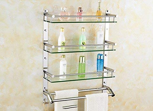 Bathroom Shelves BTBT 304 Stainless Steel Bathroom Glass Frame Wallmounted Bathroom Shelf (Size : 2 layer)