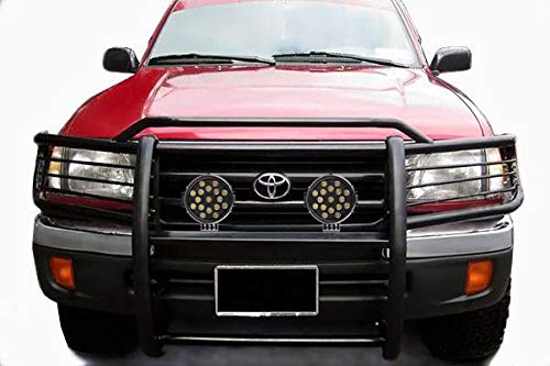 Bumper Guard Modular Black Horse Grille brush Come With pair of 7.0"Dia.LED Lights with Black Trim Rings Compatible with 1996-1998 Toyota 4Runner|1998-2000 Toyota Tacoma-17T80202MA-PLB