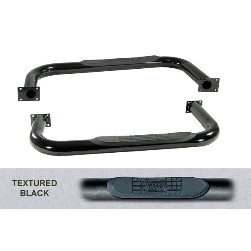 Tube Side Step Kit Rugged Ridge 11591.02, Round, 3 Inch, Black; 76-86 Jeep CJ7