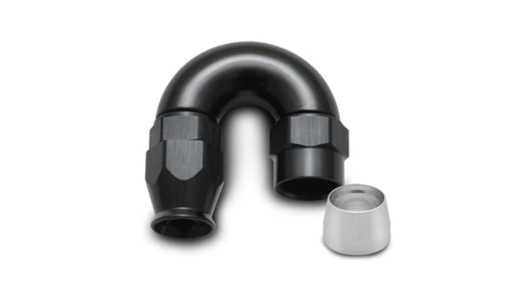 28806 Vibrant Power Fitting, Hose End, Full Flow, PTFE, 180 Degree, Reusable, 6AN Hose, 6AN Female Thread, Aluminum, Black Anodized, use with Vibrant 18000 series PTFE Lined Flex Hose, each