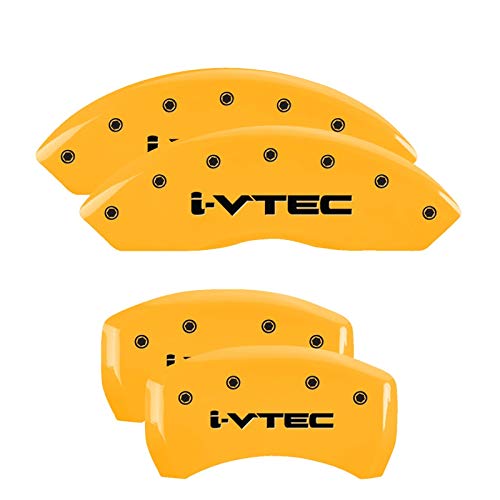 Brake Caliper Covers MGP - Compatible with 2019-2025 Acura RDX (Requires 18"+ Wheels) Powder-Coated Finish, 4 PCS Front and Rear (Yellow - i-VTEC Engraving)
