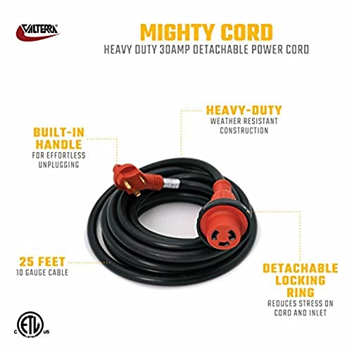 Mighty Cord Valterra - A10-3025ED RV 30-Amp Detachable Power Cord, 25-Foot Cord for RV, Red