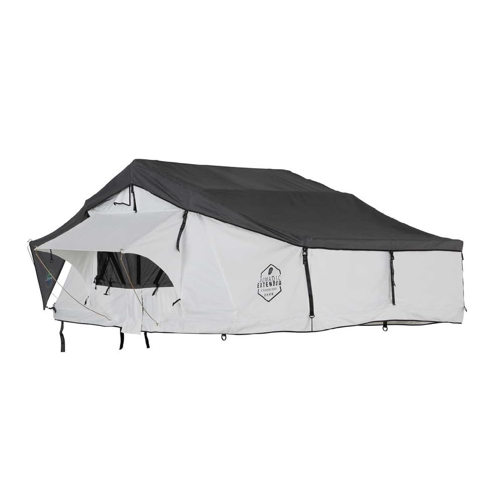 HD Nomadic N3E - Overland Vehicle Systems - Soft Sided Roof Top Tent, 3 Person, White Body & Dark Grey RainFly