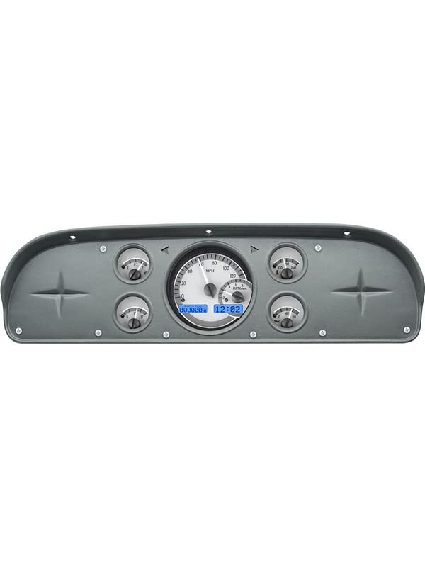 Dakota Digital VHX-57F-PU-S-B Gauge System Blue Backlighting Compatible with Ford 1957-60 Pickup Truck Silver Alloy