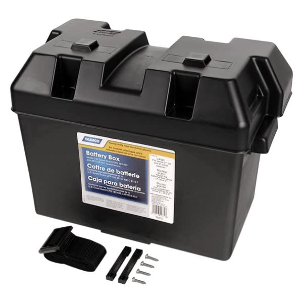 Large Camco Battery Box with Straps and Hardware - Group 27, 30, 31 |Safely Stores RV, Automotive, and Marine Batteries | Measures Inside 7-1/4" x 13-1/4" x 8-5/8" | (55372)