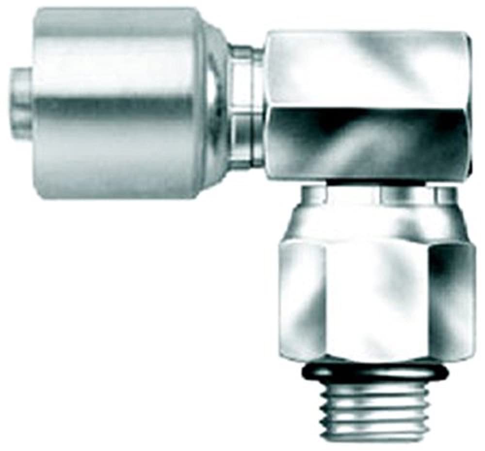 Gates MegaCrimp 10G-10MBX90 Couplings, Male O-Ring Boss Swivel, Zinc Plated Carbon Steel, 3.55", 90° Bent Tube, 5/8" ID