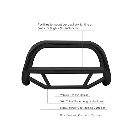 Max Bull Bar Black Horse No Skid Plate Black Compatible with 2022-2024 Jeep Cherokee-MBB-B8802