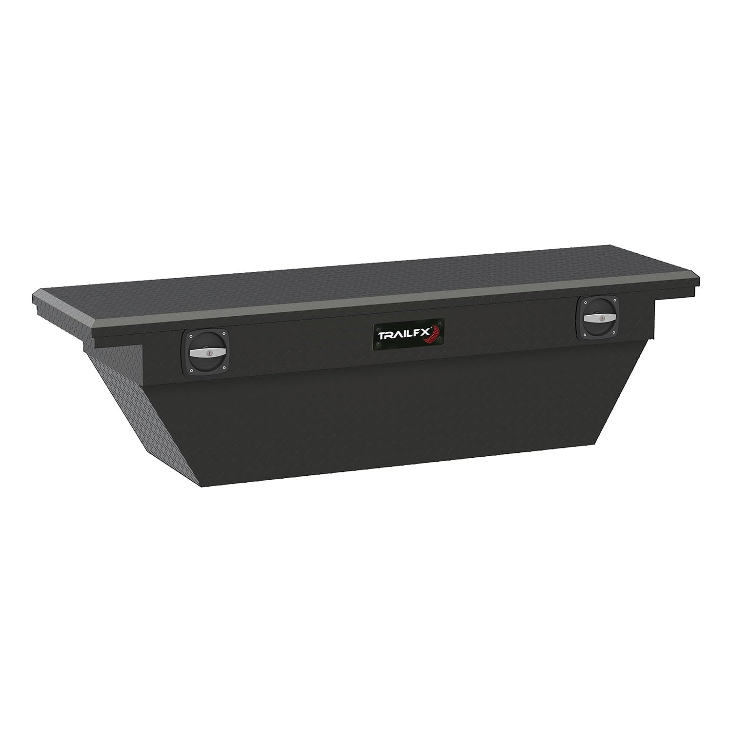 TrailFX Tool Box Deep Angled Fits Ford F-150 1987-2025 Low Profile Crossover Single Lid Diamond Tread Matte Black Aluminum 69 Inch Wide 10 Cubic Feet T-Handle