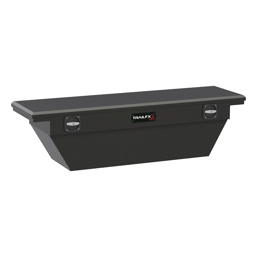 TrailFX Tool Box Deep Angled Fits Ford F-150 1987-2025 Low Profile Crossover Single Lid Diamond Tread Matte Black Aluminum 69 Inch Wide 10 Cubic Feet T-Handle