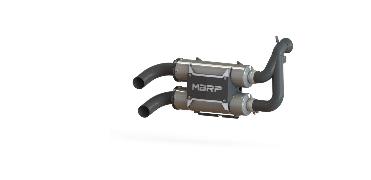 AT-9520PT MBRP Dual Straight Core Slip On Muffler Exhaust ATV, Aggressive Sound, T304 Stainless Steel, Fits Polaris RZR 900 2016-2024