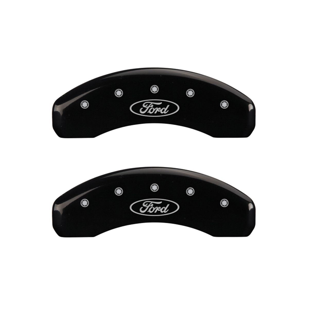 SET OF 4 CALIPER COVERS, OVAL LOGO/FORD, FRONT AND REAR, BLACK, SILVER CHARACTERS