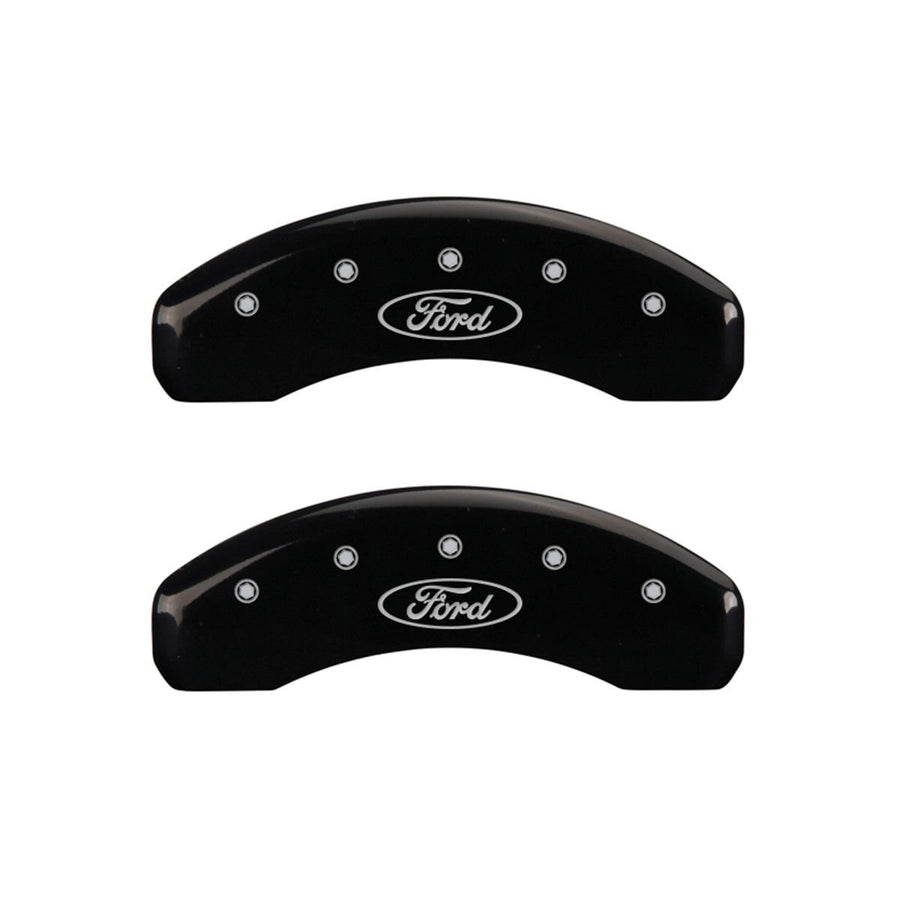 SET OF 4 CALIPER COVERS, OVAL LOGO/FORD, FRONT AND REAR, BLACK, SILVER CHARACTERS