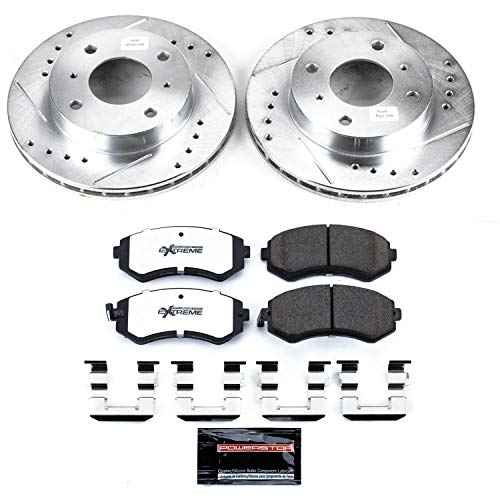 Power Stop K654-26 Z26 Carbon Fiber Brake Pads Front with Drilled & Slotted Brake Rotors Kit For Nissan 240SX 1989-1996 [Model Specific]