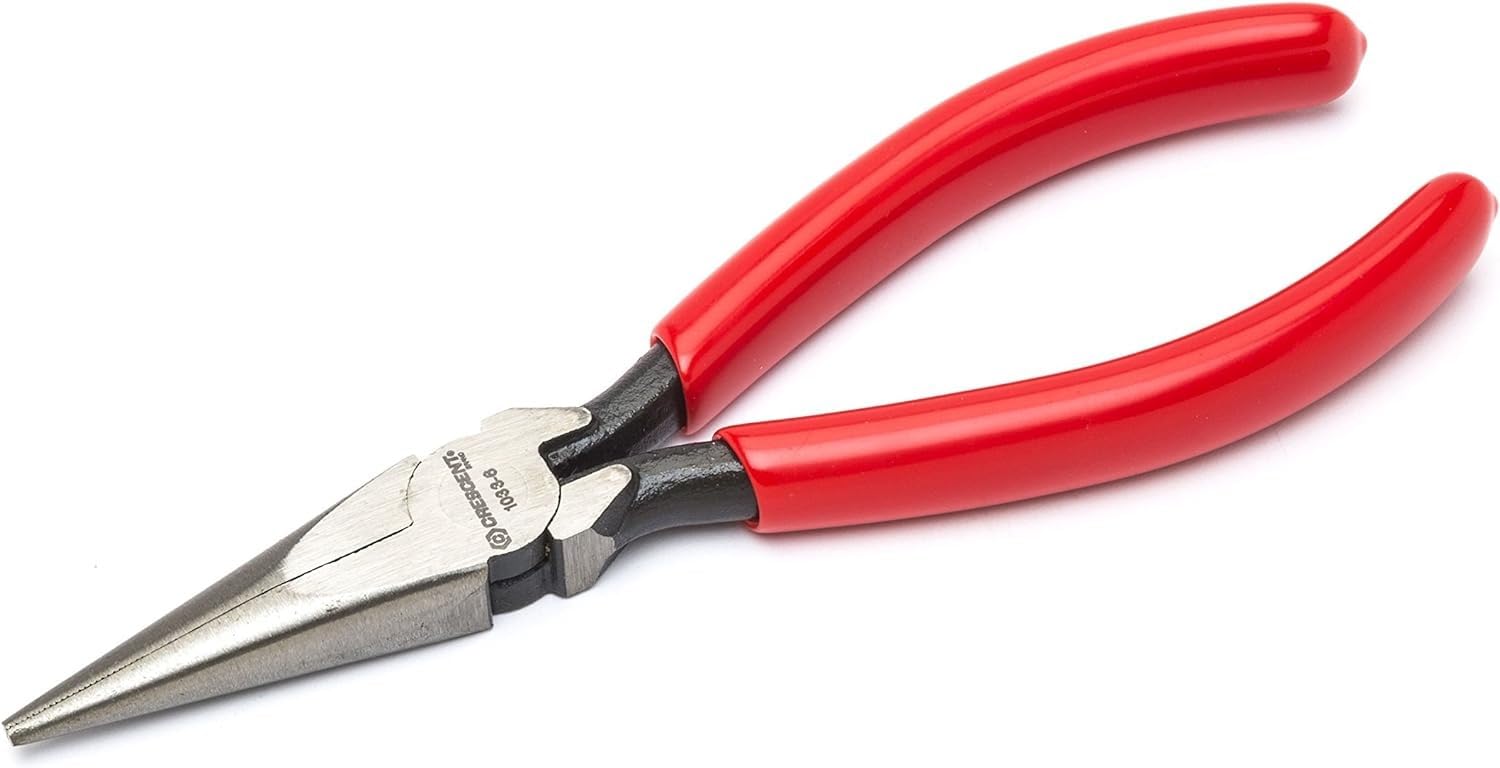 Crescent 6" Long Pliers Chain Nose - Needle-Nose Pliers for Bending, Gripping & Twisting - Long Reach - Serrated Jaws & Dipped Handle Grips - Resists Rust & Corrosion - 10336CVN