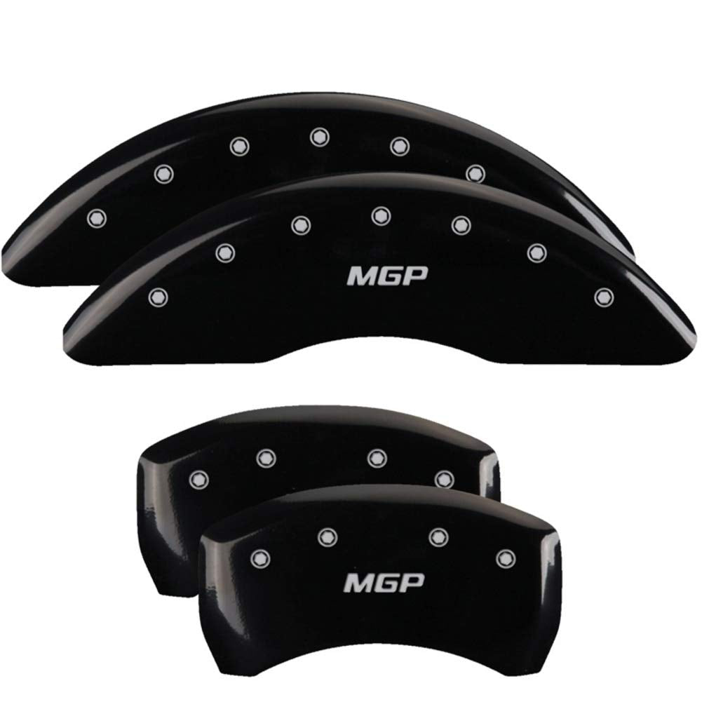 MGP Black Powder Coat Finish Caliper Covers 49013SMGPBK, Silver Characters, Set of 4