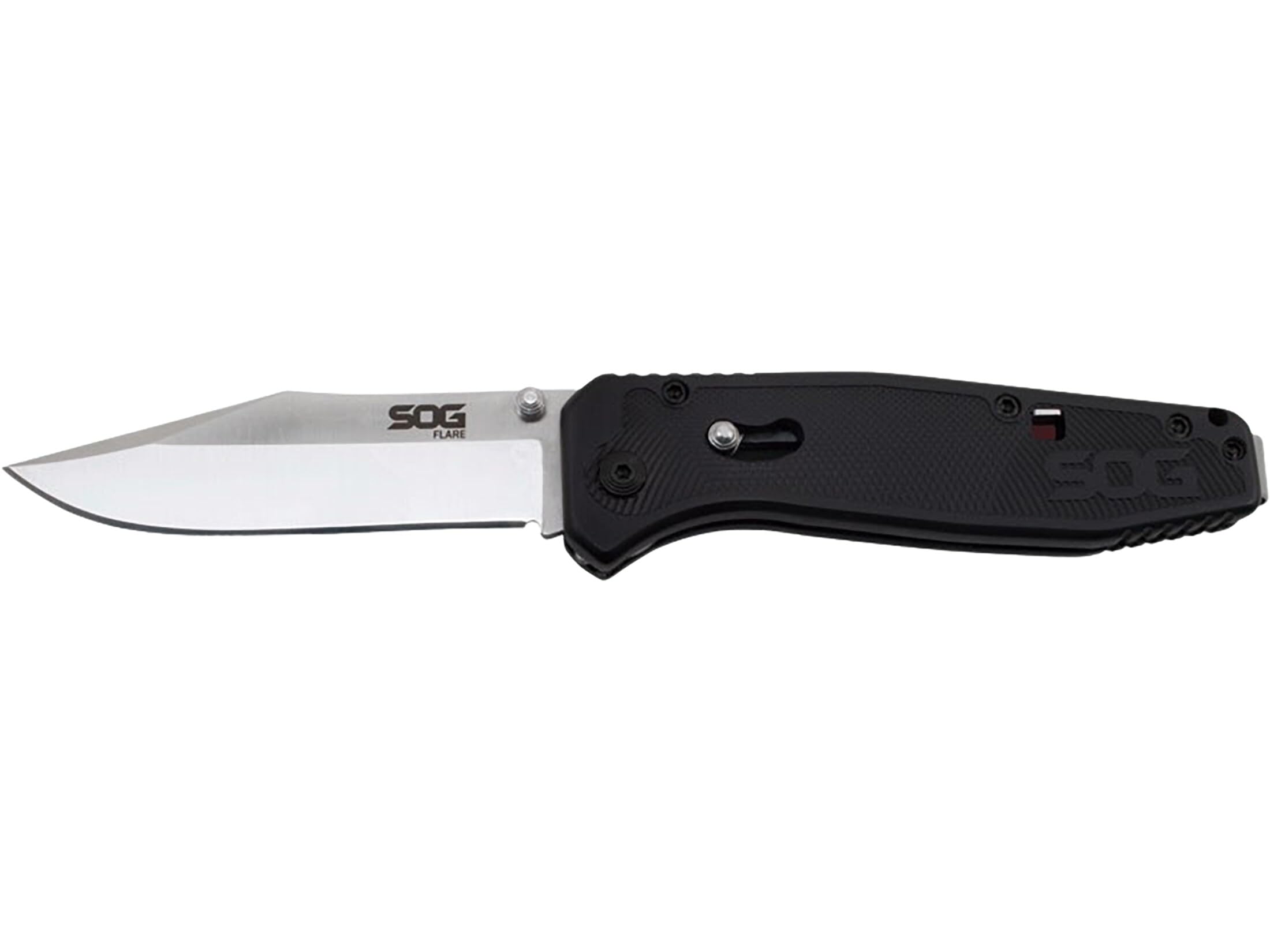 SOG Flare Knife Folding and Pocket Assisted Opening Tech w/ 3.5 Inch Stainless Straight Edge Blade & Tactical GRN Grip Knife (FLA1001-CP), Black