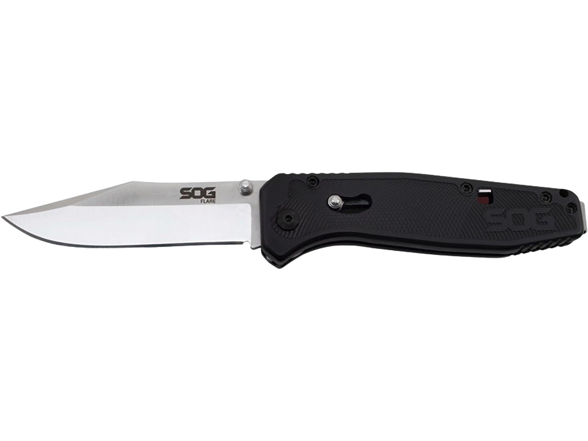SOG Flare Knife Folding and Pocket Assisted Opening Tech w/ 3.5 Inch Stainless Straight Edge Blade & Tactical GRN Grip Knife (FLA1001-CP), Black