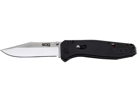 SOG Flare Knife Folding and Pocket Assisted Opening Tech w/ 3.5 Inch Stainless Straight Edge Blade & Tactical GRN Grip Knife (FLA1001-CP), Black