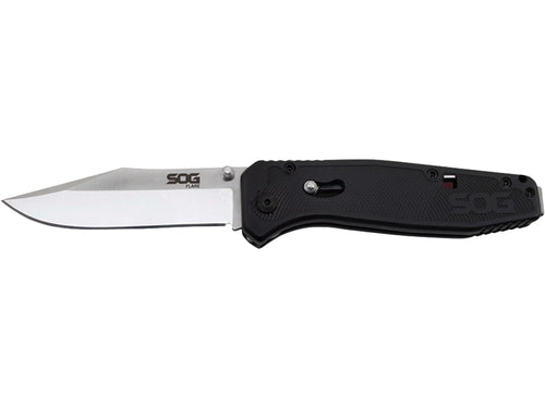 SOG Flare Knife Folding and Pocket Assisted Opening Tech w/ 3.5 Inch Stainless Straight Edge Blade & Tactical GRN Grip Knife (FLA1001-CP), Black