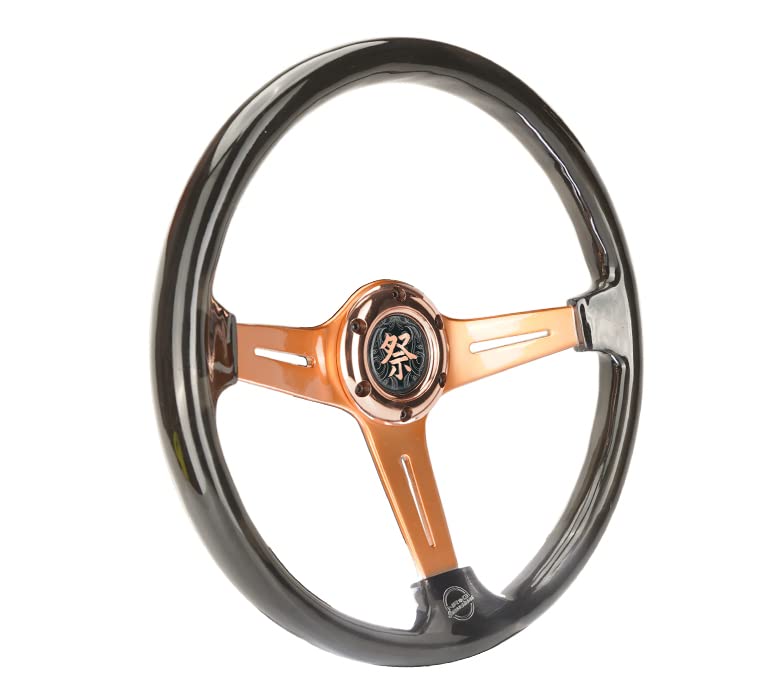 NRG Innovations Reinforced Steering Wheel NRG-RST-027GD-SM 350mm 2" Deep Dish Clear Acrylic in Smoke and Rose Gold Spoke Finish with Slits
