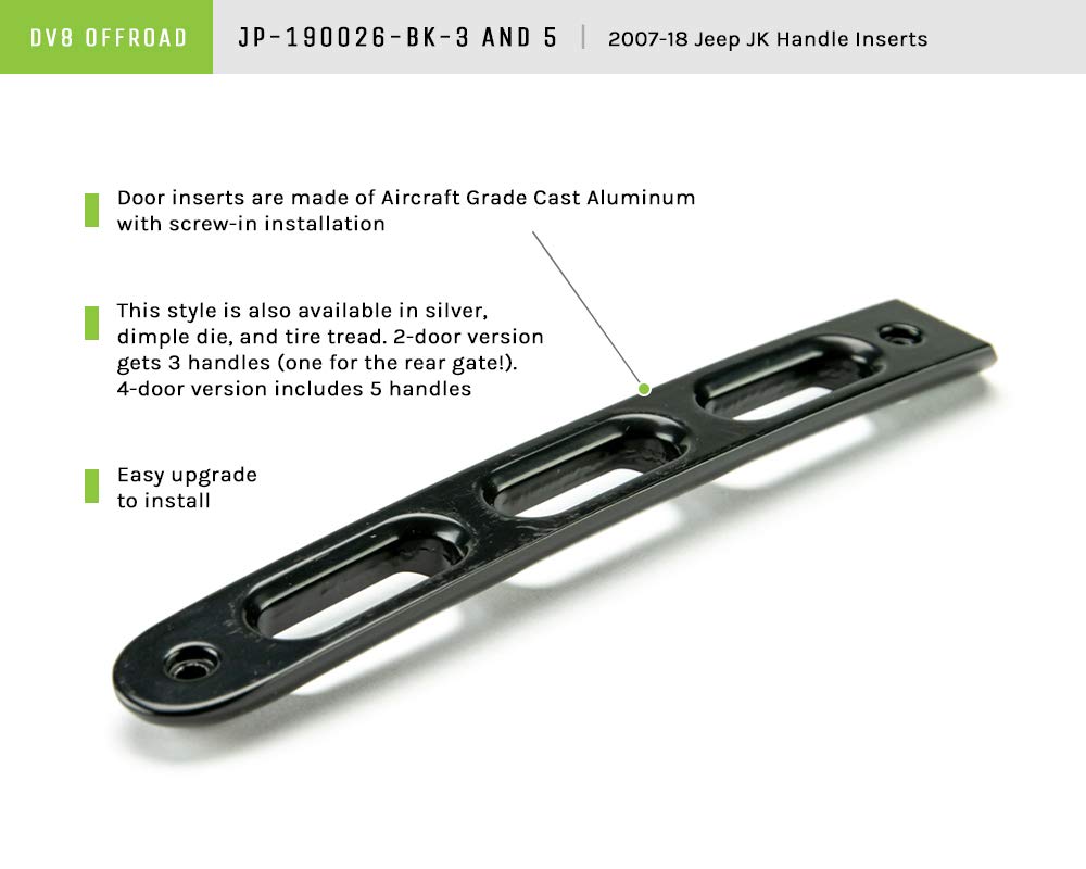 D-JP-190026-BK-5 | DV8 Offroad | Door Handle Insert Set fits 2007-2018 Wrangler JK | Slotted Hole Design | Aluminum Construction