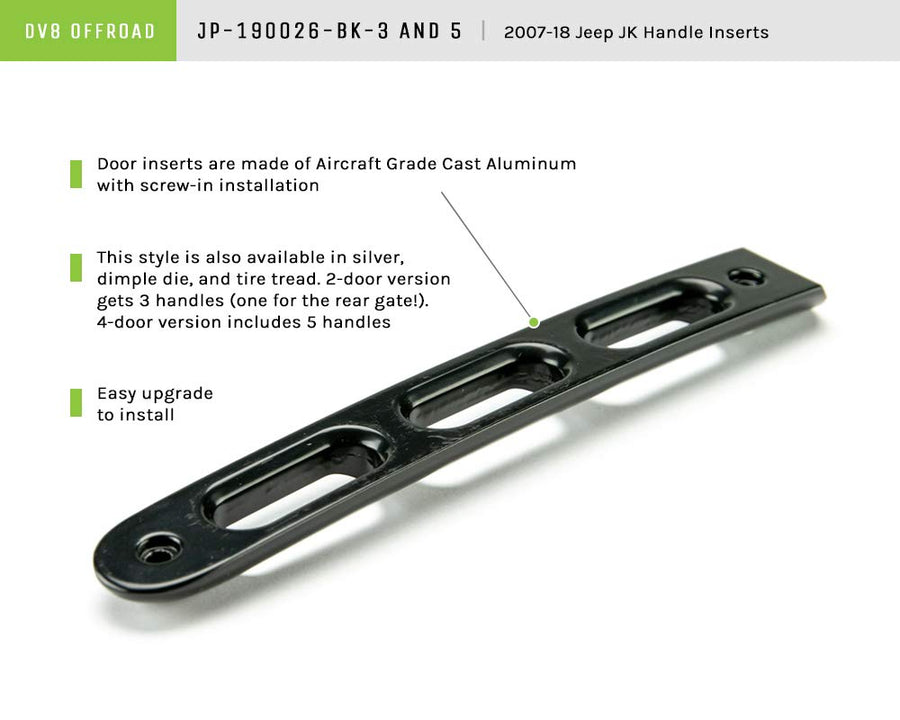 D-JP-190026-BK-5 | DV8 Offroad | Door Handle Insert Set fits 2007-2018 Wrangler JK | Slotted Hole Design | Aluminum Construction