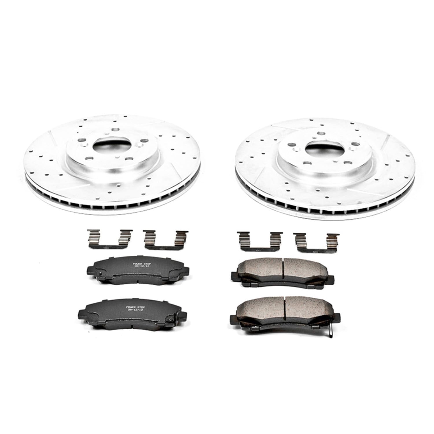 Power Stop K5855 Z23 Carbon Fiber Brake Pads with Drilled & Slotted Brake Rotors Kit For Acura TL 2009-2014 [Model Specific]