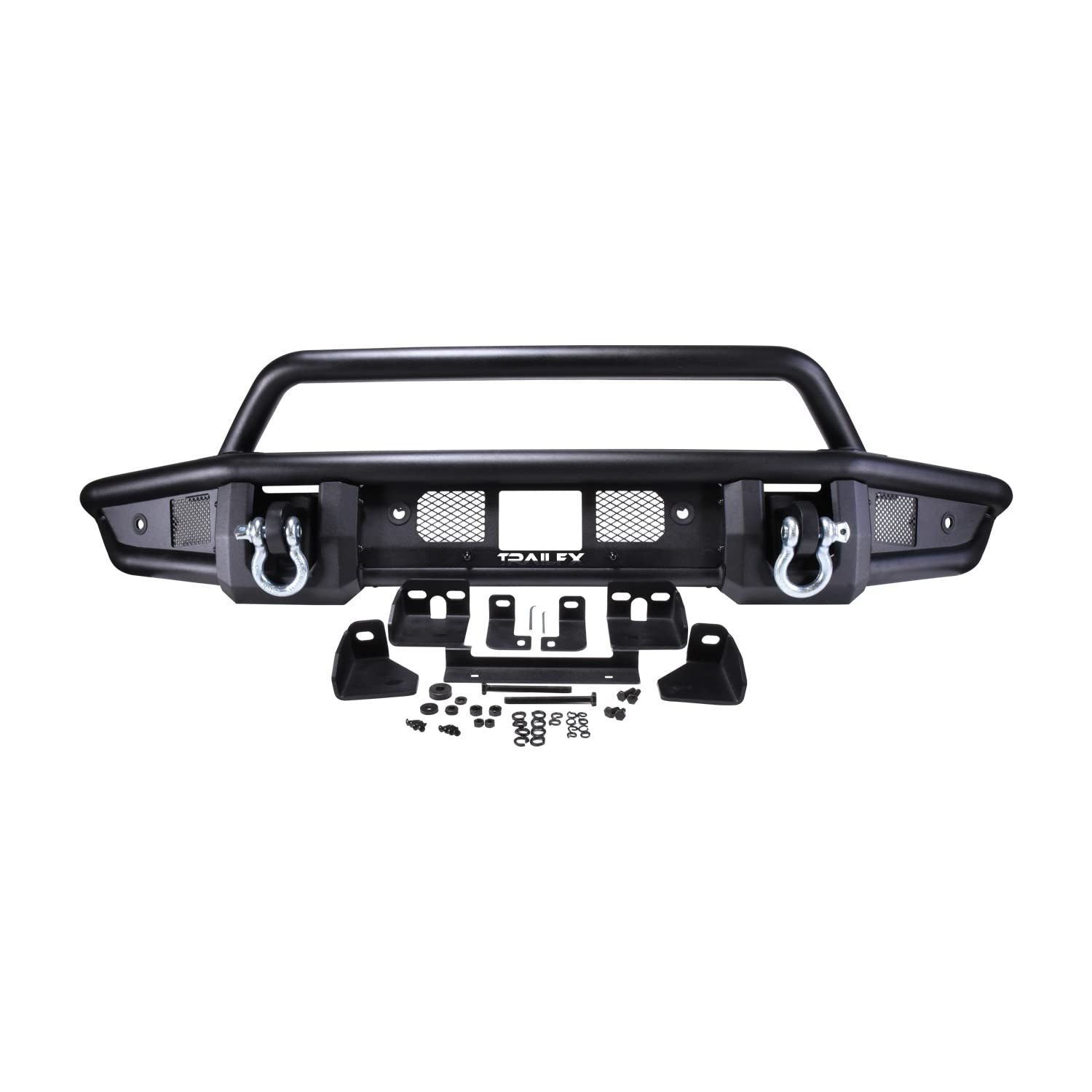 BR001T TrailFX Standard Front Bumper with Pre Runner Guard for Ford Bronco 2021-2025 Matte Black Powder Coated Steel Direct-Fit D-Rings LED Cube Light Mounts