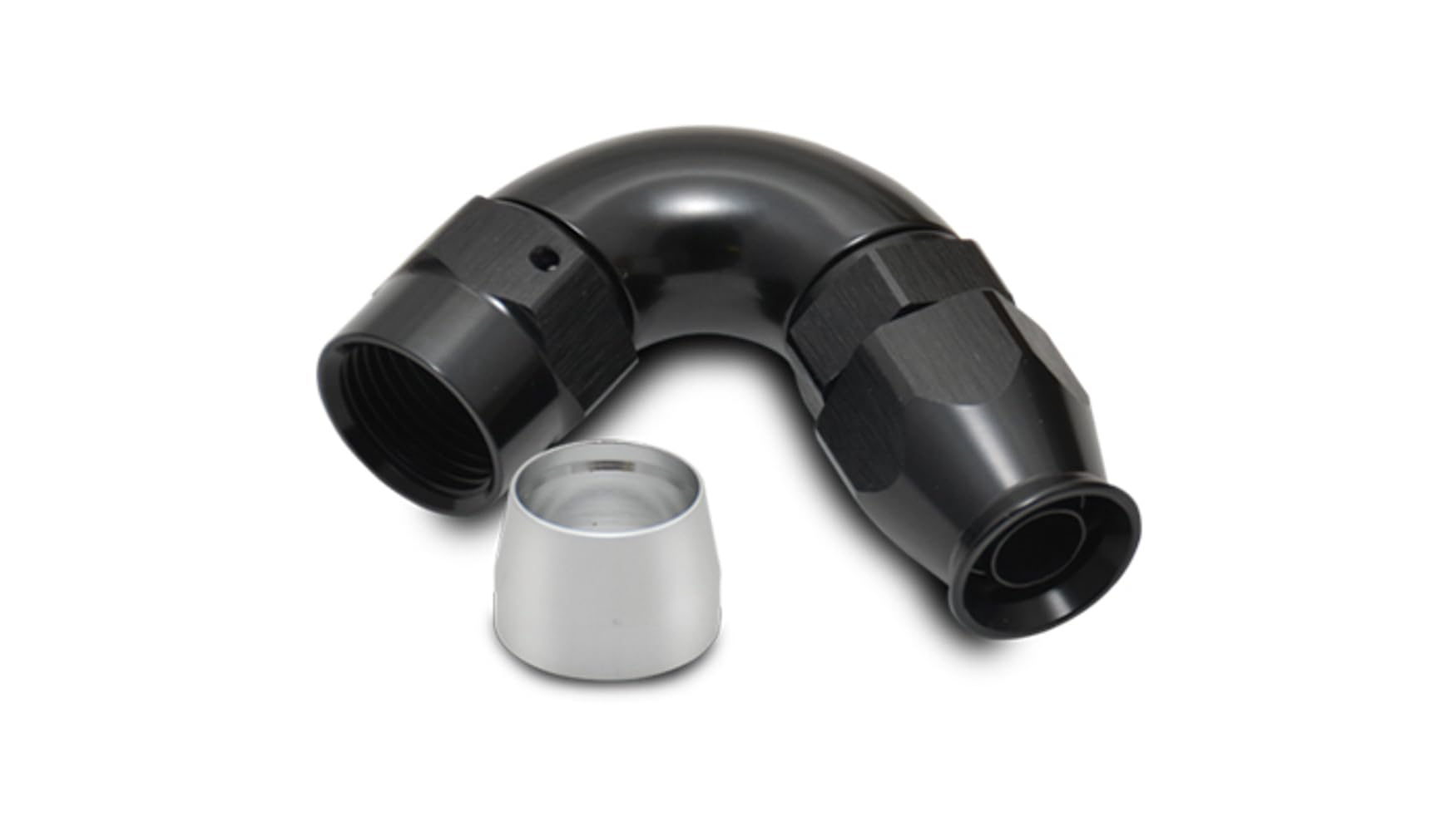 28212 Vibrant Power Fitting, Hose End, Full Flow, PTFE, 120 Degree, Reusable, 12AN Hose, 12AN Female Thread, Aluminum, Black Anodized, use with Vibrant 18000 series PTFE Lined Flex Hose, each