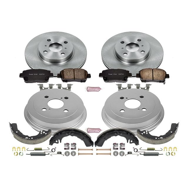Power Stop Autospecialty KOE15204DK Front and Rear Replacement Brake Kit-OE Brake Drums & Ceramic Brake Pads For Toyota Echo 2001-2005 [Model Specific]