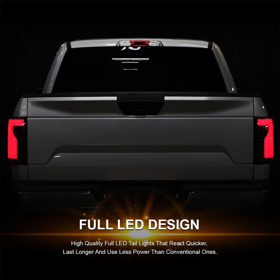 Black Smoke SPEC-D TUNING Lightning Style LED Tail Lights w/White LED Sequential Turn Signal and Startup Animation Compatible with 2018-2020 Ford F150 Pickup, Left + Right Pair Assembly