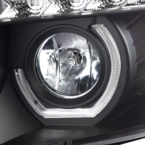 Black Halo Projector Headlights Spec-D Tuning w/LED Compatible with 2007-2013 Chevy Silverado 1500, 2007-2014 Chevy Silverado 2500HD/3500HD, Left + Right Pair Headlamps Assembly