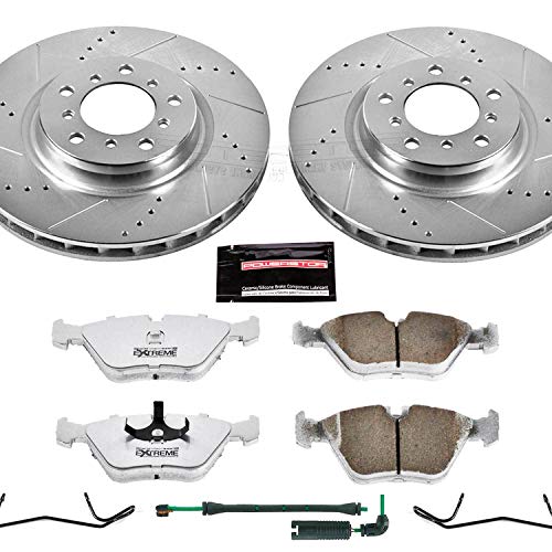 Power Stop K2903-26 Z26 Carbon Fiber Brake Pads Front with Drilled & Slotted Brake Rotors Kit For BMW M3 2001-2006 [Model Specific]