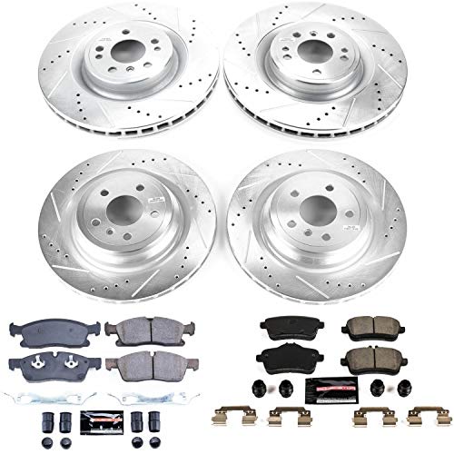 Power Stop K7623 Z23 Carbon Fiber Brake Pads Front and Rear with Drilled & Slotted Brake Rotors Kit