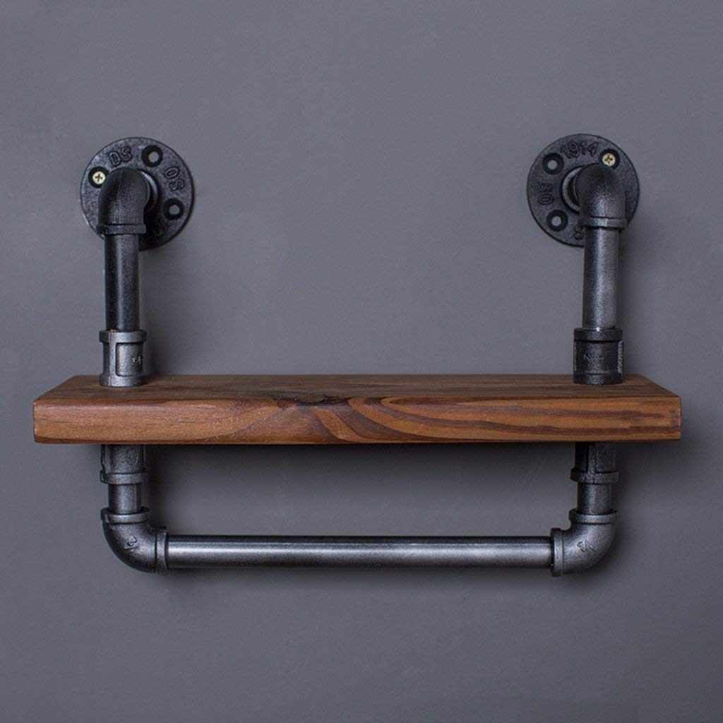 YIMJ Retro Coat Rack Industrial Wall Mounted Pipe Hanging Shelving Bracket Towel Rails Rustic Modern 1 Tier Wooden Plank Towel Bar Towel Bar, A