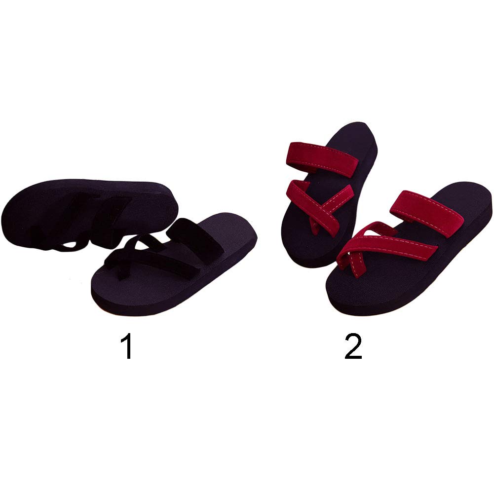 Women New Solid Shoes Sandal Flip Flops Wedge Sandals Platform Beach Slippers asual Shoes Zapatillas hinelo(38Red)