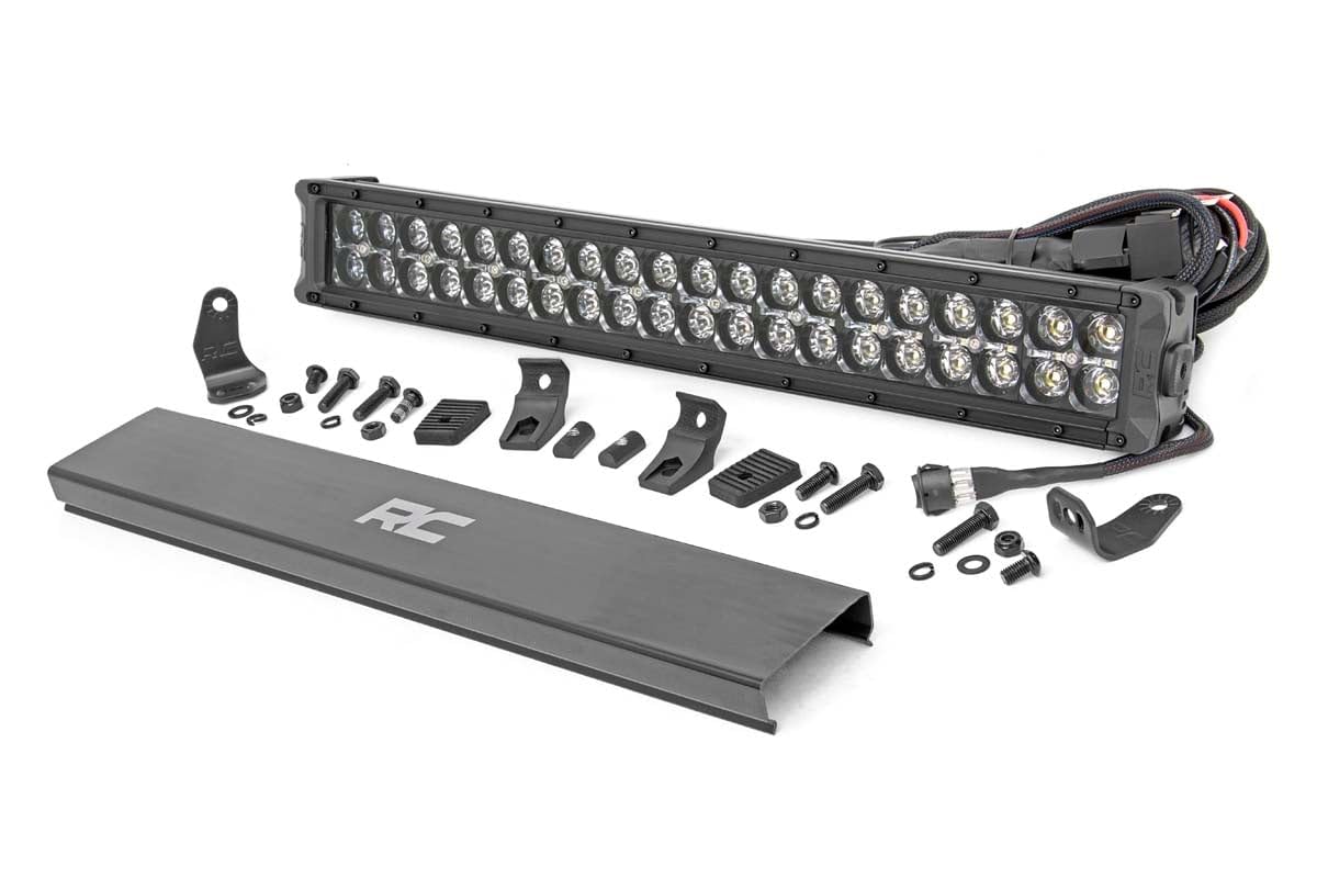 20" Rough Country Dual Row LED Light Bar with Amber DRL - Black Series 200W, 18000 Lumens, Combo Spot Flood Beam for Off-Road