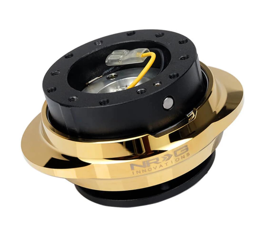 NRG Innovations GEN 2.2 NRG-SRK-220BK-CG Steering Wheel Quick Release Adapter, 6-Hole & 6x70 and 6x74mm Bolt Patterns Black Body/Shinny Chrome Gold Oval Ring